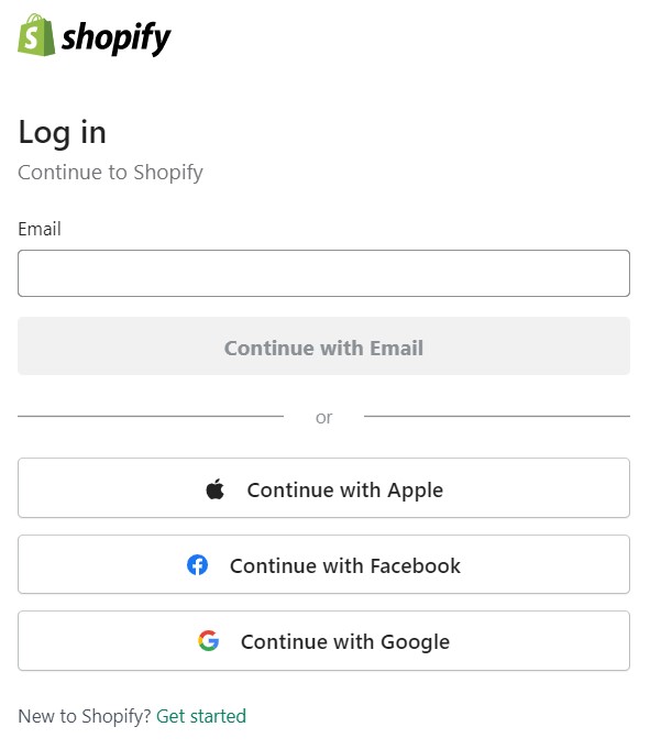 Log in to Shopify