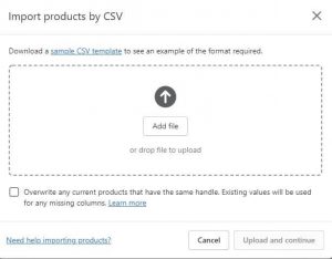 import products by CSV