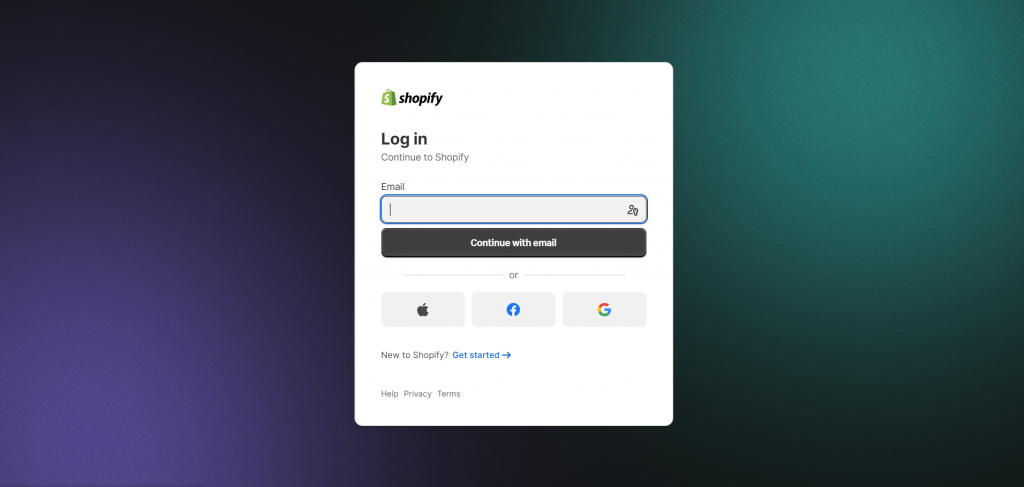 Shopify Admin login