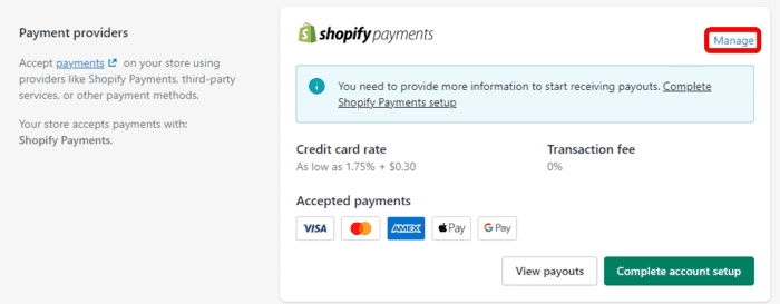 Manage Shopify Payments