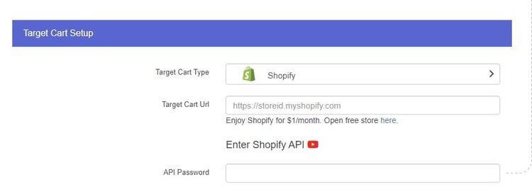 Choose Shopify as your target cart