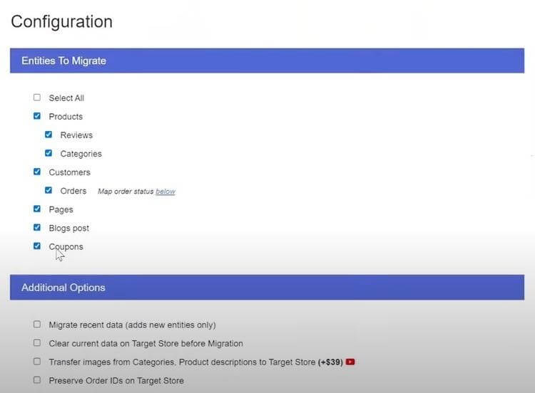 Select the data to migrate