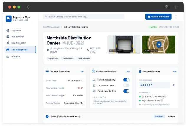 Delivery Site Constraint Management