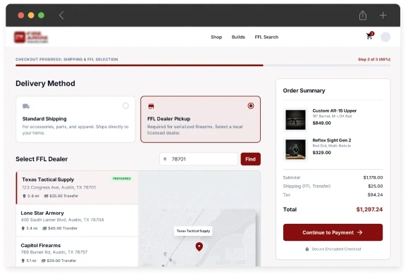 Multi-Shipping and FFL Dealer Pickup Selection
